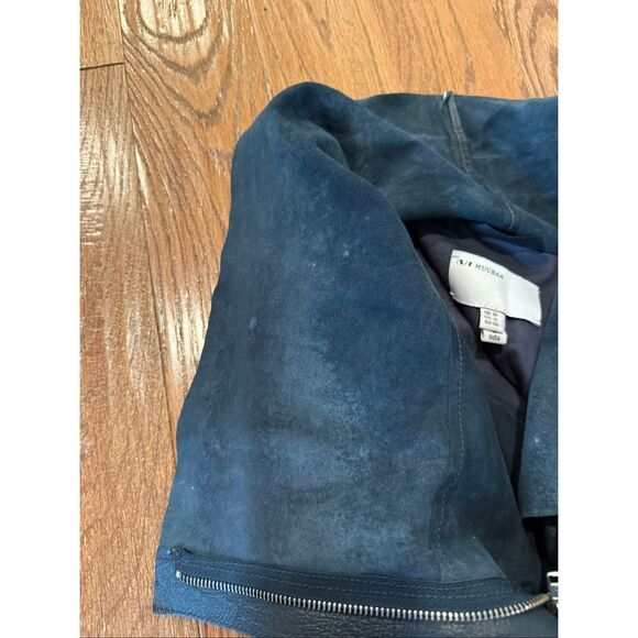 Muubaa lamb leather navy draped zipper jacket 6 - Picture 12 of 16